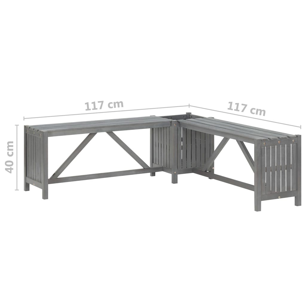 Garden Corner Bench with Planter 117cm Solid Acacia Wood Grey